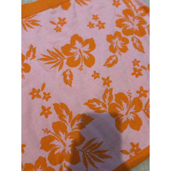 Knit Floral Print Mini Skirt - Pink & Orange Tropical Vibes - Picture 4 of 4